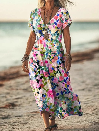Damen Kurzarm Sommerkleid | Midi