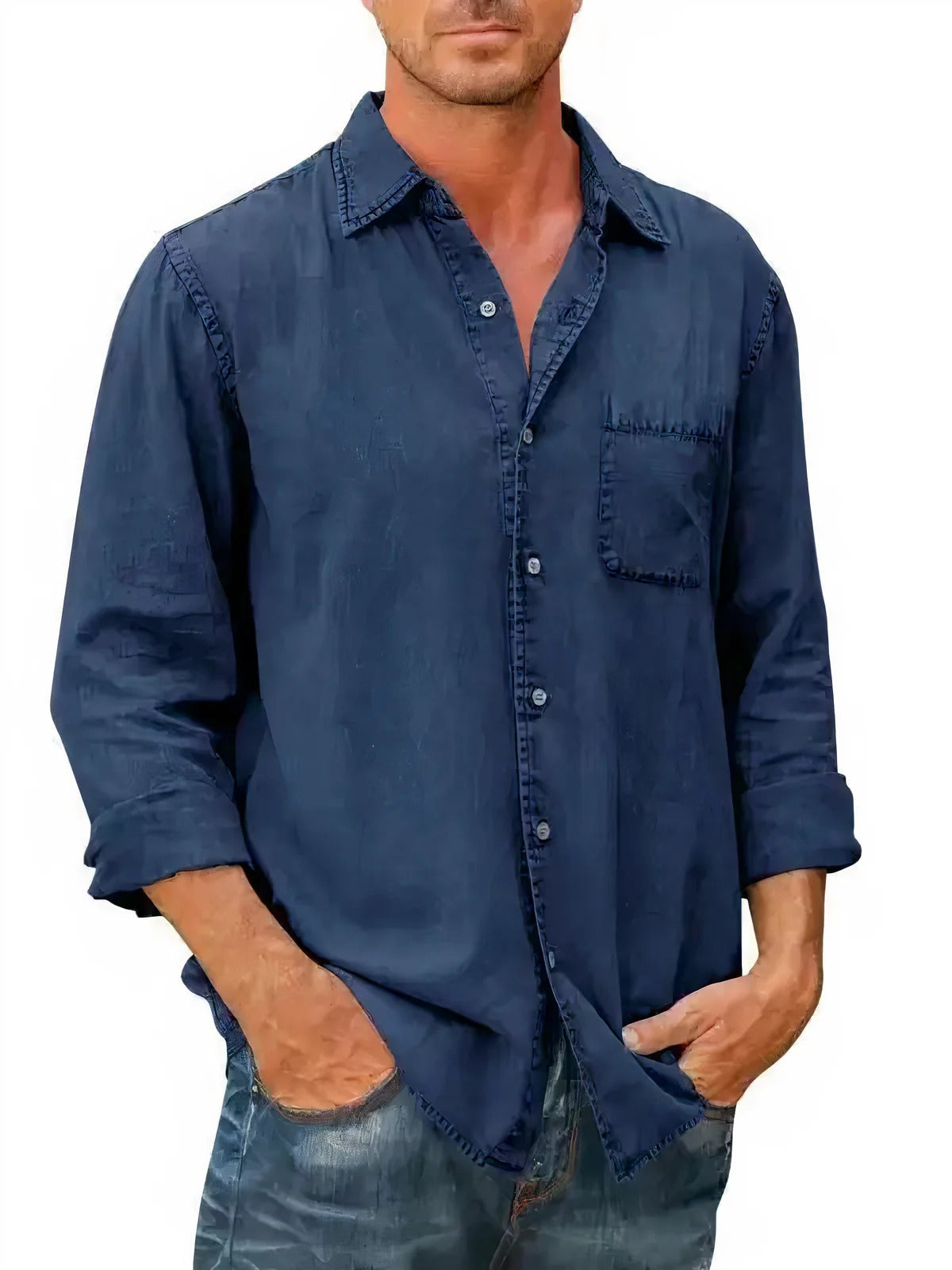 Men's Long Sleeve Summer Denim Shirt | Relaxed Casual Button-Down