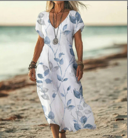 Damen Kurzarm Sommerkleid | Midi