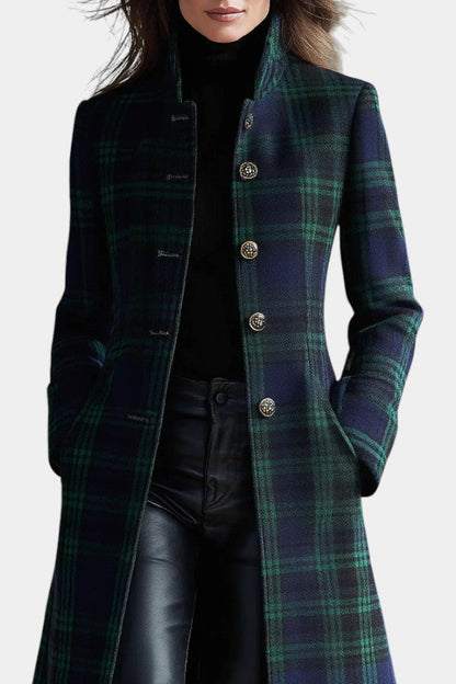 Women's Wool Mix Plaid Longline Trench Coat