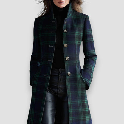 Women's Wool Mix Plaid Longline Trench Coat