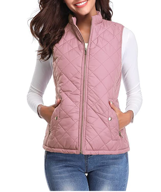 Damen Steppweste rosa, ärmellos, Reißverschluss, Freizeitmode, Herbst Winter, elegant, bequem.