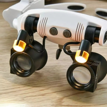 Kopfband-Lupenbrille mit LED-Beleuchtung und 4 Vergrößerungsstufen