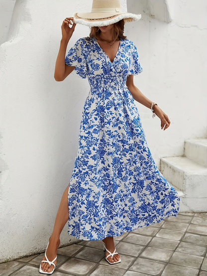 Hailey | Women's Boho Printed V Neck Short Sleeve Maxi Dress