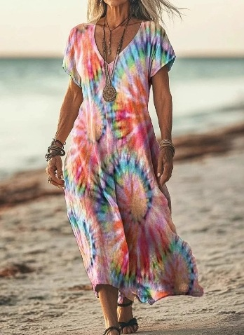 Damen Kurzarm Sommerkleid | Midi