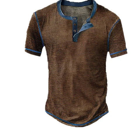 Men's Knit Henley Short Sleeve Shirt Merino Wool Mix