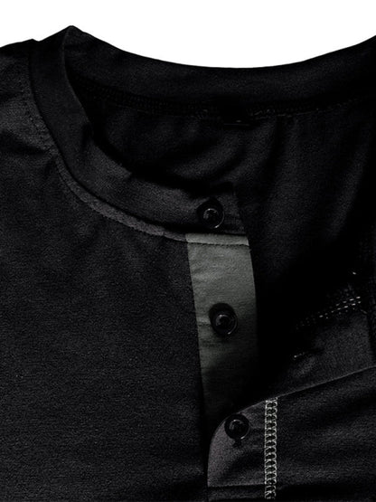 Henley Color Block Knitted Long Sleeve T-Shirt