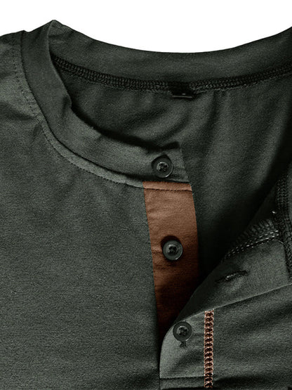 Henley Color Block Knitted Long Sleeve T-Shirt
