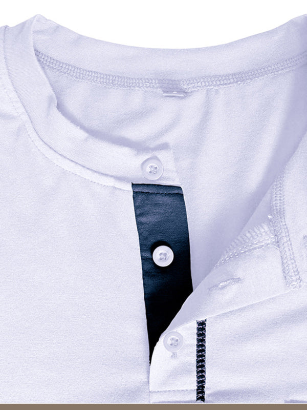 Henley Color Block Knitted Long Sleeve T-Shirt