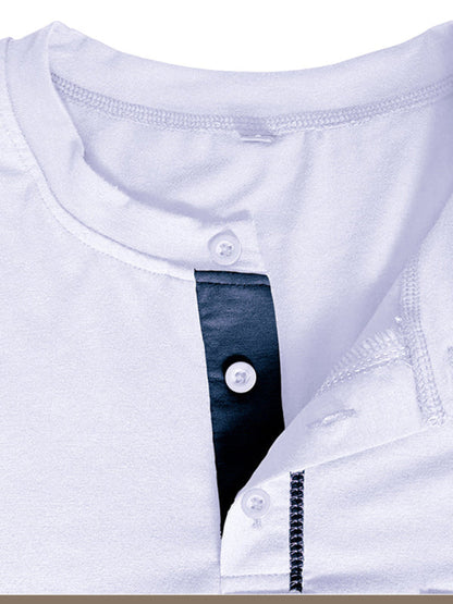 Henley Color Block Knitted Long Sleeve T-Shirt