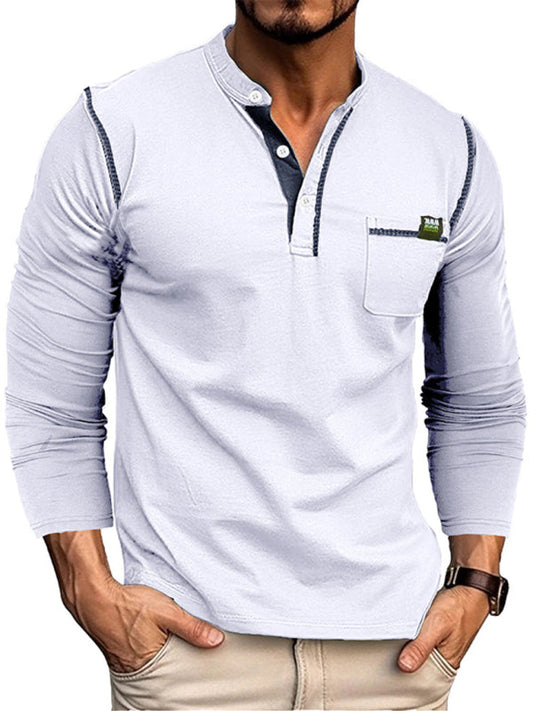 Henley Color Block Knitted Long Sleeve T-Shirt