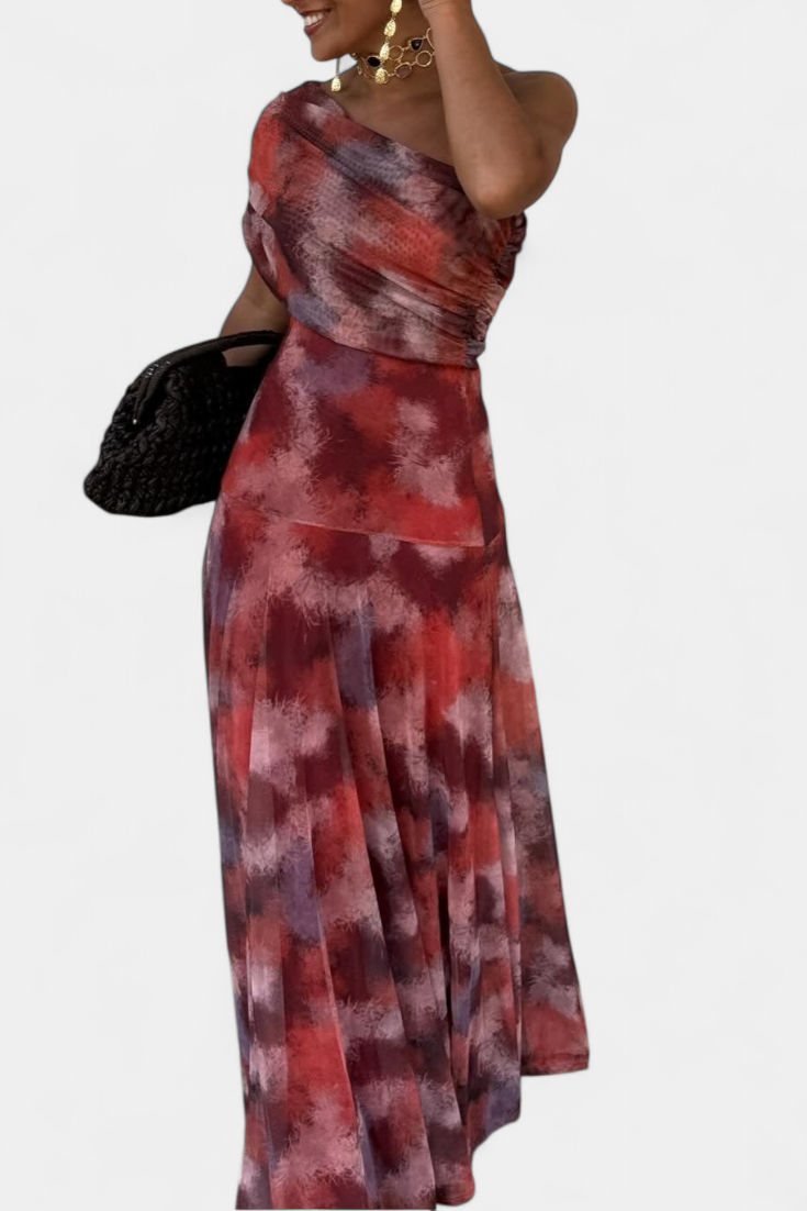 Vestido Maxi Tie-Dye de Un Hombro Jessamy