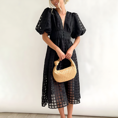 Clara | Puff Sleeve Midi Dress