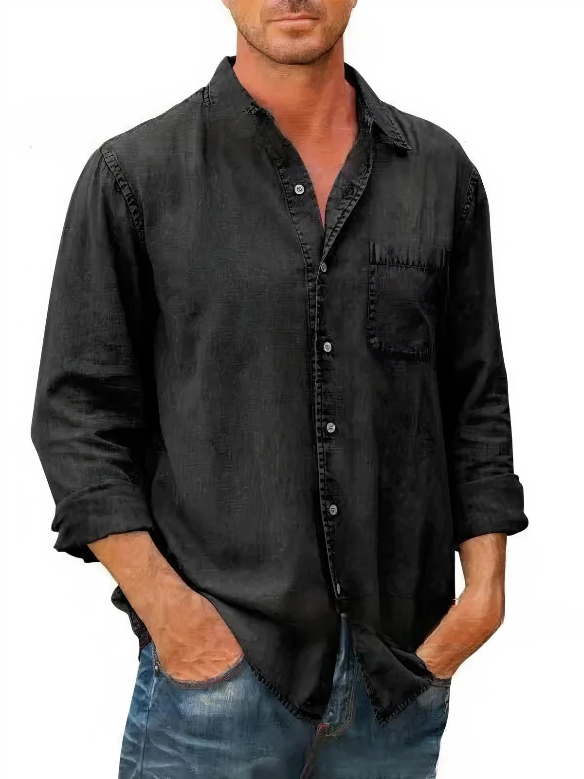 Men's Long Sleeve Summer Denim Shirt | Relaxed Casual Button-Down