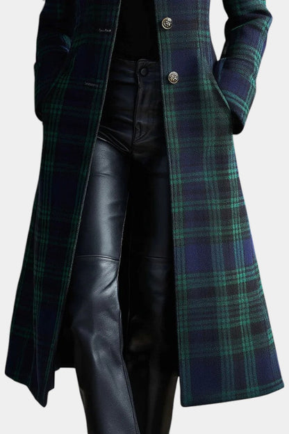 Women's Wool Mix Plaid Longline Trench Coat
