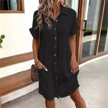 Luchtige Zomerjurk met Kraag en Zakken Dames Casual Chic