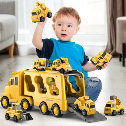 5-Piece Construction Vehicle Set with Ramp and Transport Truck