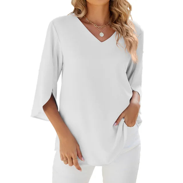 Angelica - Zomerse blouse met V-hals en driekwart mouwen dames