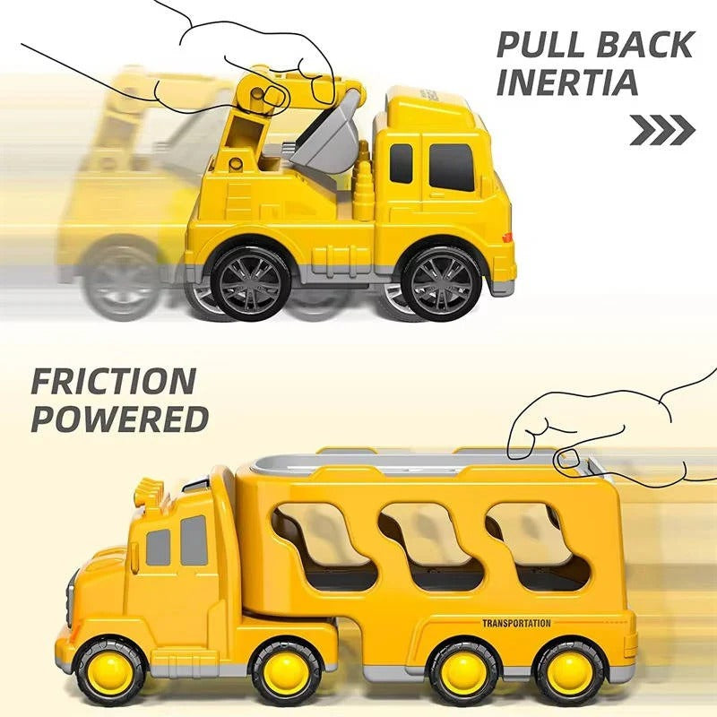 5-Piece Construction Vehicle Set with Ramp and Transport Truck