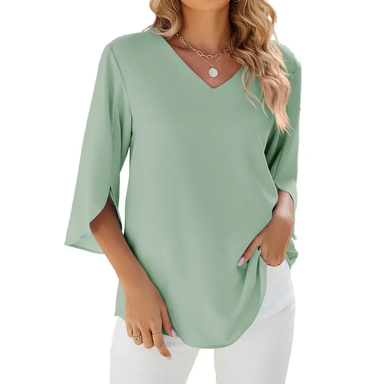 Angelica - Zomerse blouse met V-hals en driekwart mouwen dames