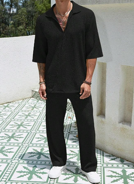Men's Knit Relaxed Fit Short Sleeve Shirt and Trousers Co-ord