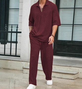 Men's Knit Relaxed Fit Short Sleeve Shirt and Trousers Co-ord
