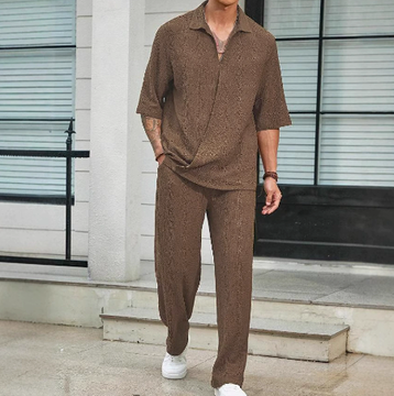 Men's Knit Relaxed Fit Short Sleeve Shirt and Trousers Co-ord