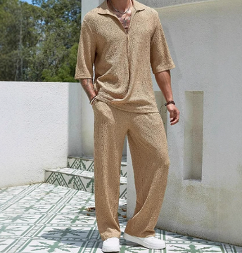 Men's Knit Relaxed Fit Short Sleeve Shirt and Trousers Co-ord