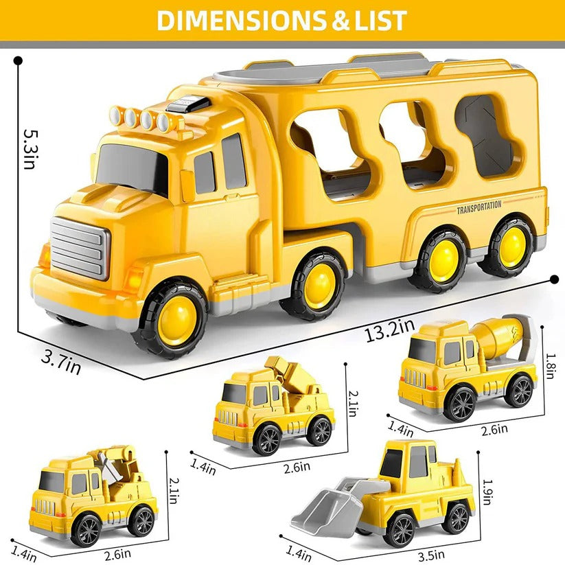 5-Piece Construction Vehicle Set with Ramp and Transport Truck