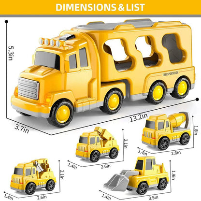 5-Piece Construction Vehicle Set with Ramp and Transport Truck