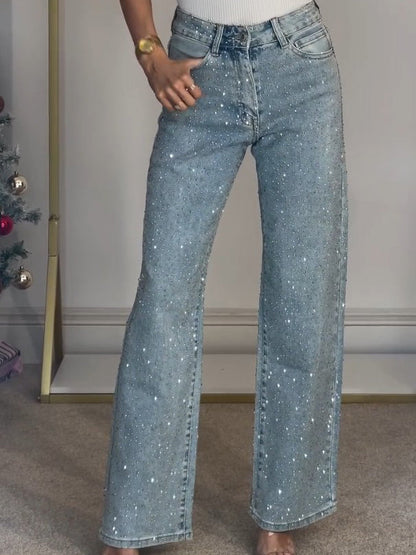 Chloe | Elegant Rhinestone Wide Leg Jeans