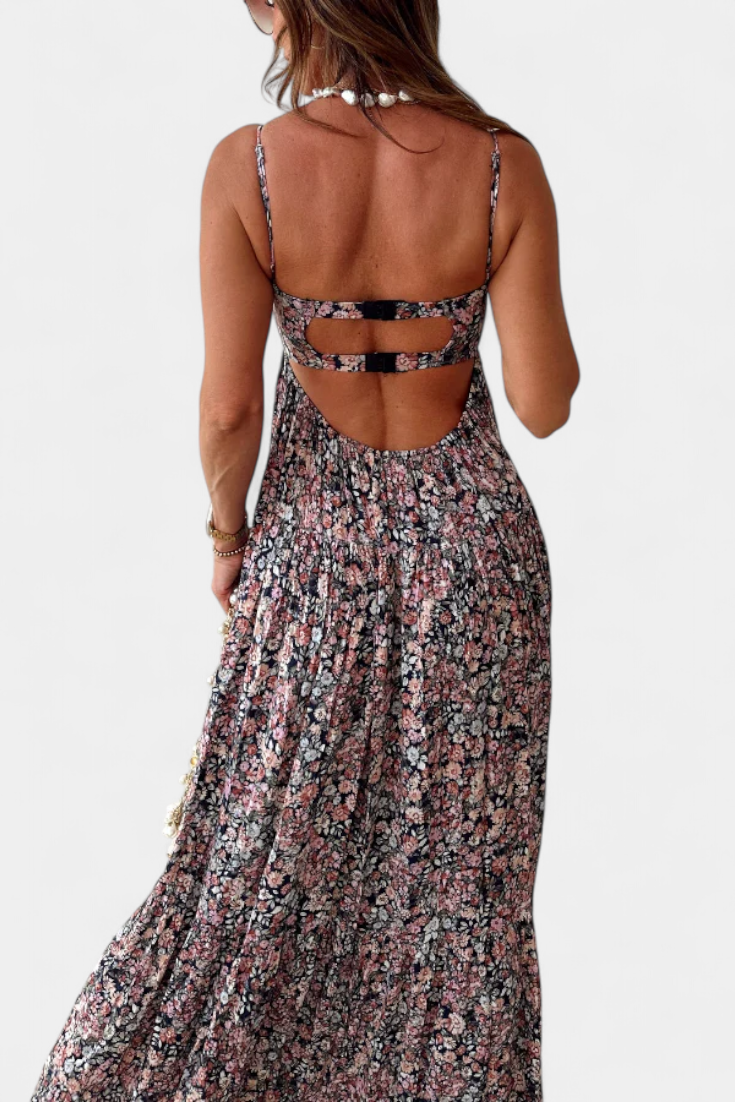 Reyna Vestido Maxi Floral con Espalda Abierta