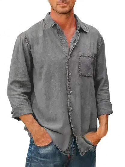 Men's Long Sleeve Summer Denim Shirt | Relaxed Casual Button-Down