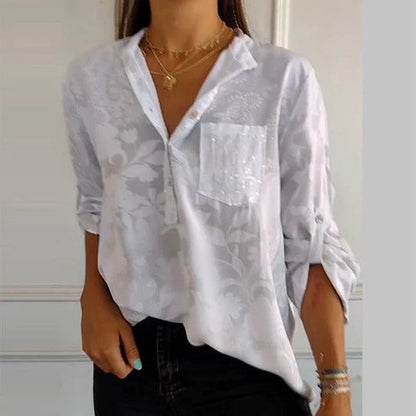 Sofistikeret Bluse med Blomsterprint og V-Hals