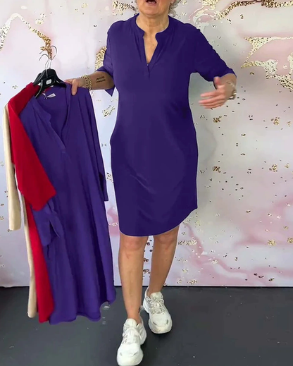Sabela – Modisches Schlichtes Kleid Mit V-Ausschnitt