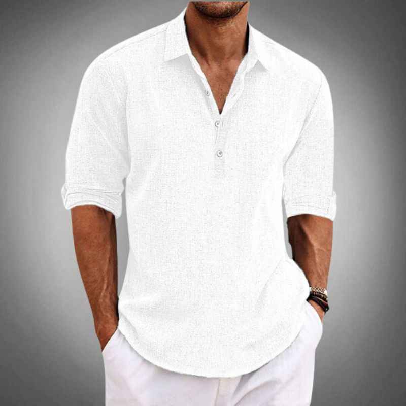 Classic Elegant and breathable linen polo shirt with short sleeves