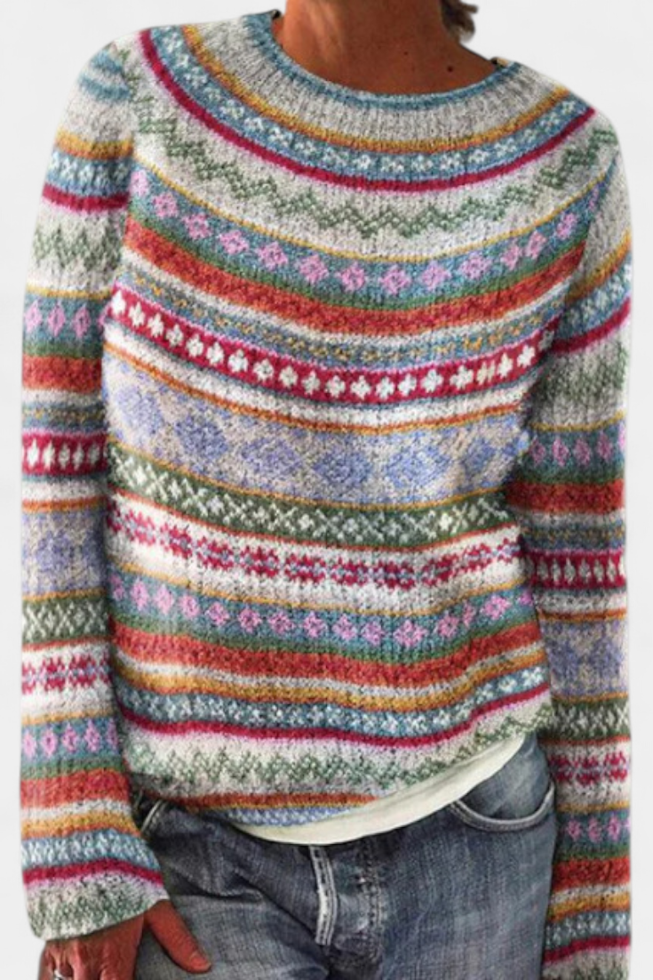 Amelia – Damski sweter z kolorowym zimowym wzorem