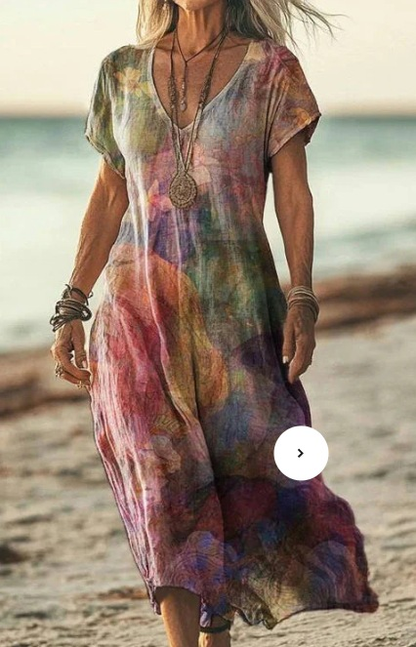 Damen Kurzarm Sommerkleid | Midi