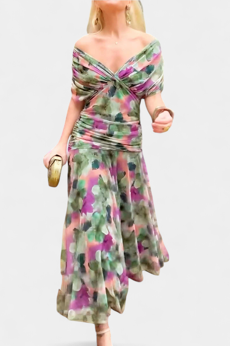 Alondra Vestido Largo con Estampado Floral Fantasía y Escote en V