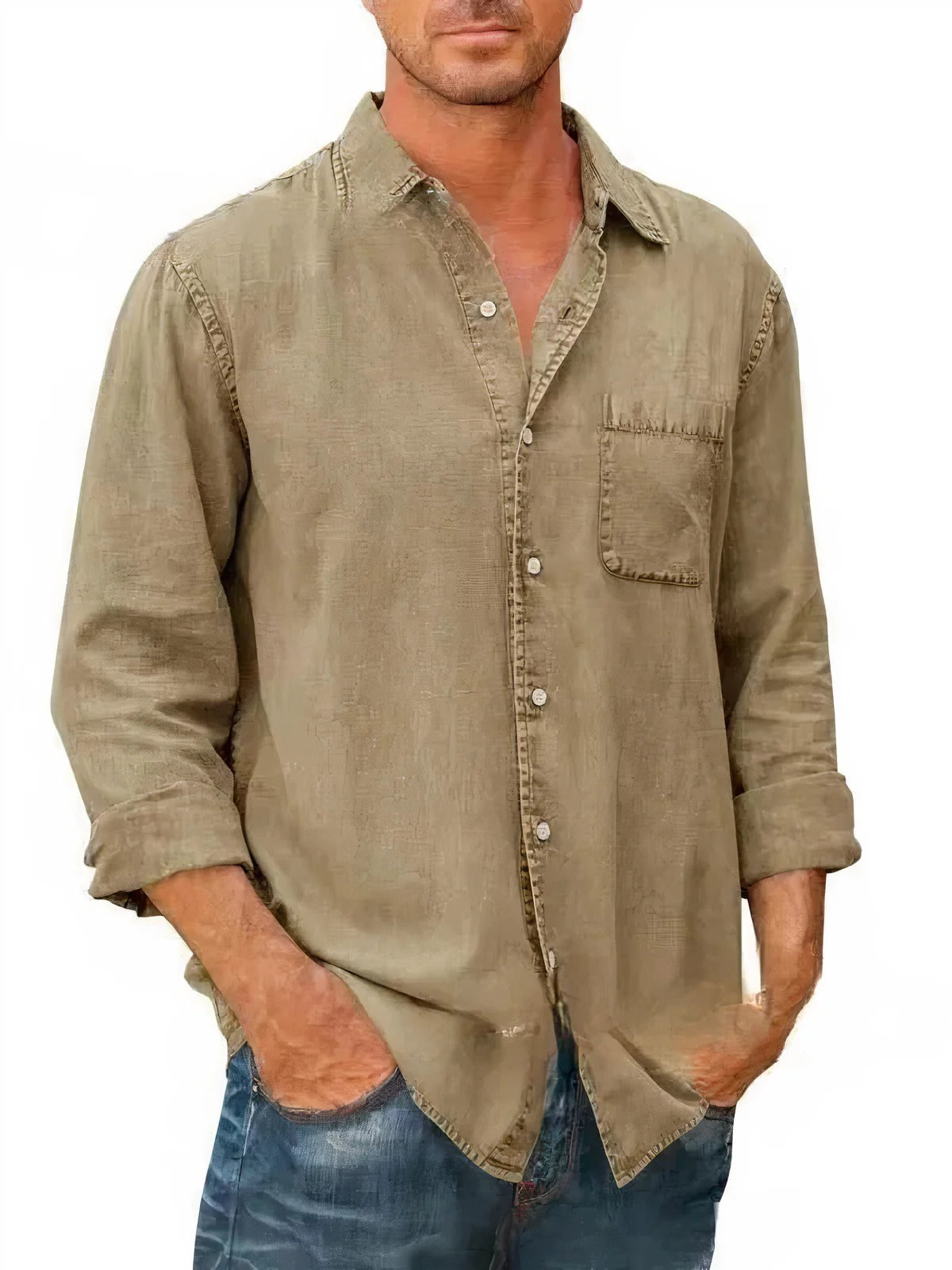 Men's Long Sleeve Summer Denim Shirt | Relaxed Casual Button-Down