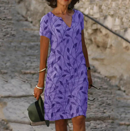 Bladprint V-hals Midi-jurk voor Dames