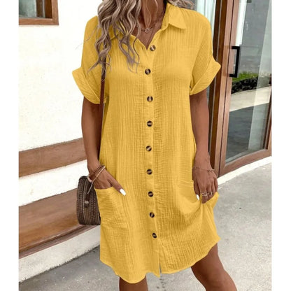 Luchtige Zomerjurk met Kraag en Zakken Dames Casual Chic