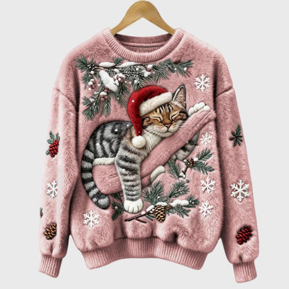 Stefany | Fuzzy jumper with cat for the festive season