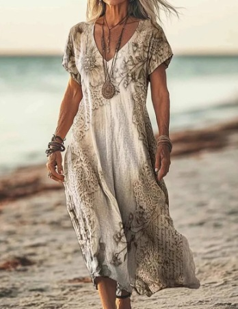 Damen Kurzarm Sommerkleid | Midi