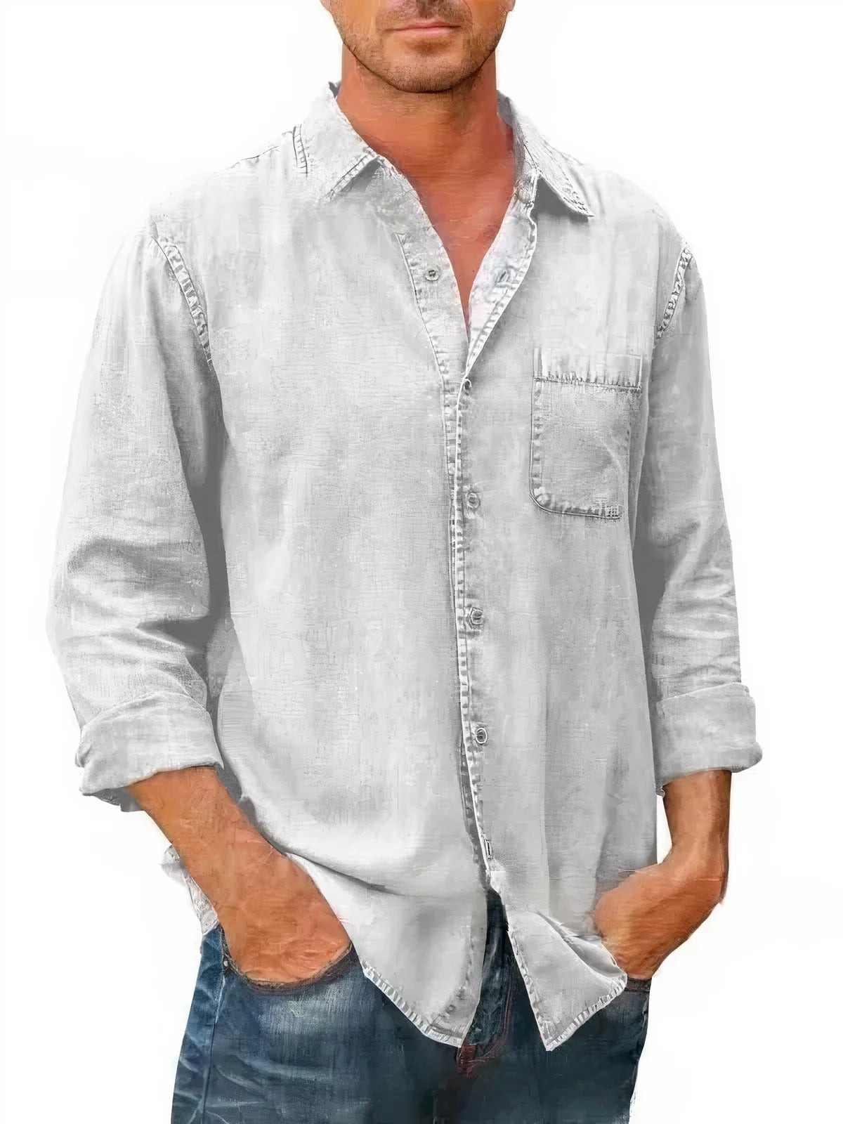 Men's Long Sleeve Summer Denim Shirt | Relaxed Casual Button-Down