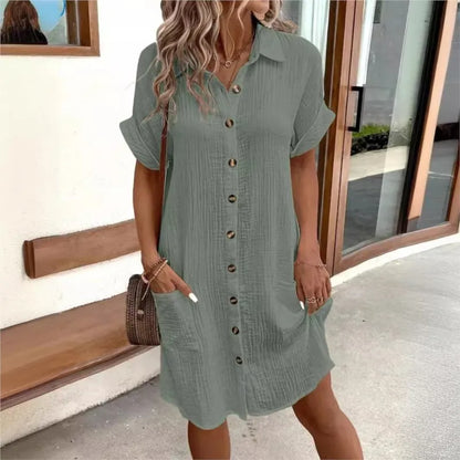 Luchtige Zomerjurk met Kraag en Zakken Dames Casual Chic
