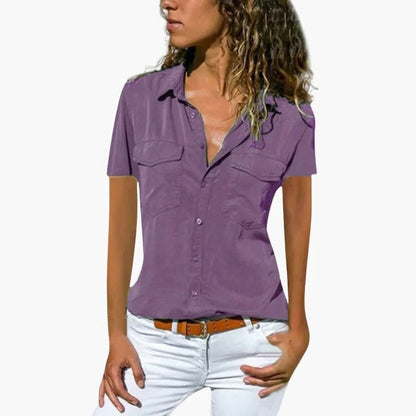 Mirelia – Women’s Short Sleeve Button Up Casual Shirt