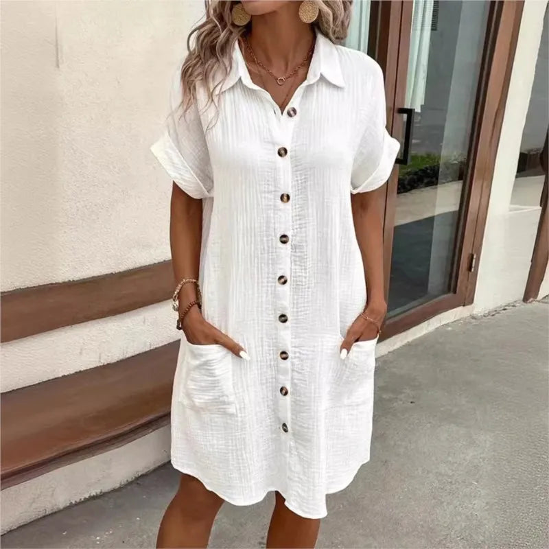 Luchtige Zomerjurk met Kraag en Zakken Dames Casual Chic
