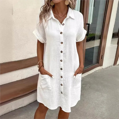Luchtige Zomerjurk met Kraag en Zakken Dames Casual Chic
