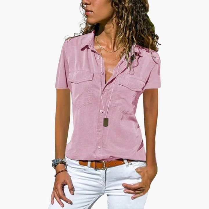 Frances  - Damen Kurzarm Knopfhemd Casual